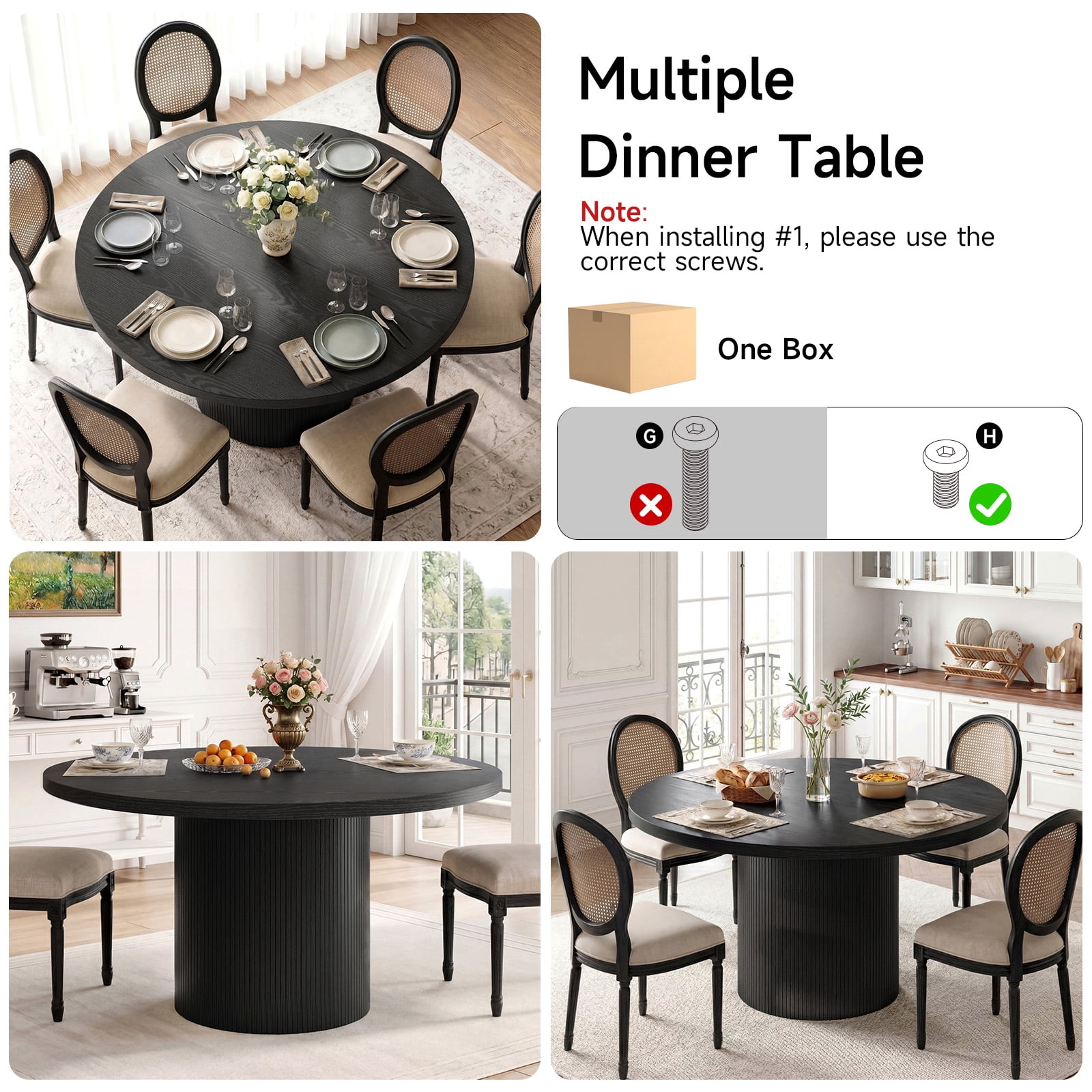 ROGALIS 47 inch Round Dining Table for 4-6, Circle Kitchen Table with Wood Strip Base, Modern Farmhouse Dinner Tables for Kitchen, Living Room, Black