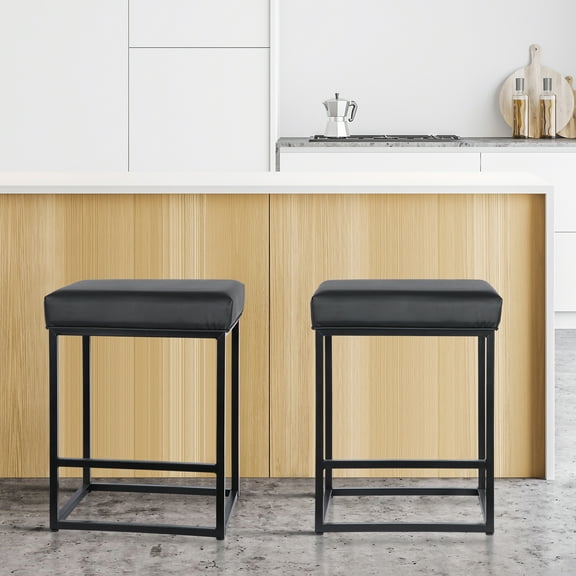 XgoodX Set of 2 Black 24 Inch Backless Counter Bar Stools Faux Leather Seat for Kitchen