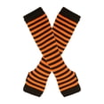 thumbnail image 1 of Zhuge Guantes largos sin dedos a rayas para mujer, calentadores de brazos tejidos de invierno para punk rock, cosplay, gótico y fiestas navideñas, color negro y naranja, 1 of 4