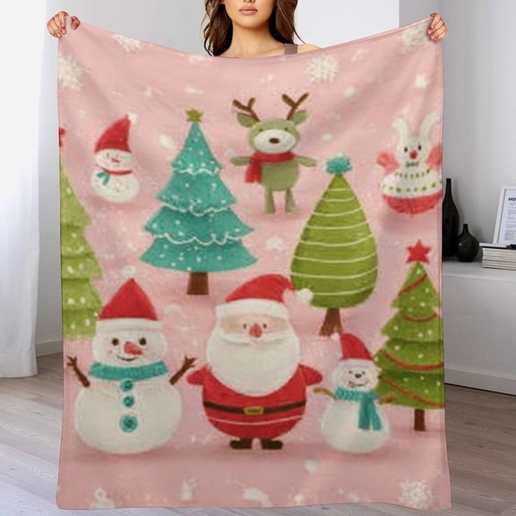 RKSupls Christmas Throw Blanket,Soft Warm Flannel Pink Blanket Gift for Christmas Home Bed Sofa Couch Decor,30x40 in