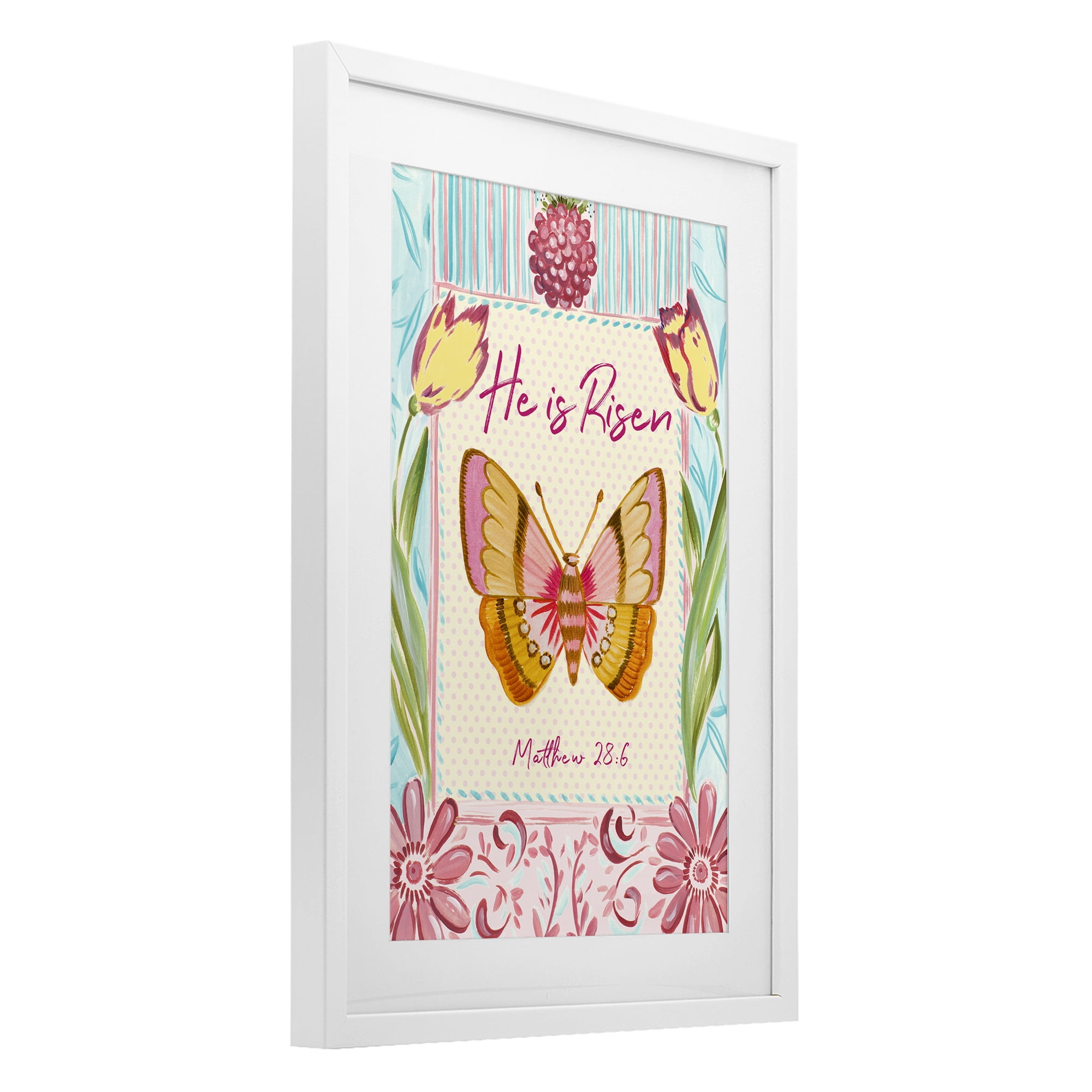 Stupell Industries He Is Risen with Butterfly White Framed Print Under Glass, design by Ani Del Sol