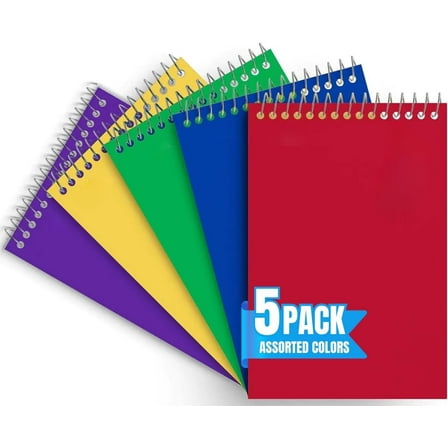 1InTheOffice Wirebound Memo Pads, 4" x 6", College, Assorted, 50 Sheets/Pad, (5 Pads)