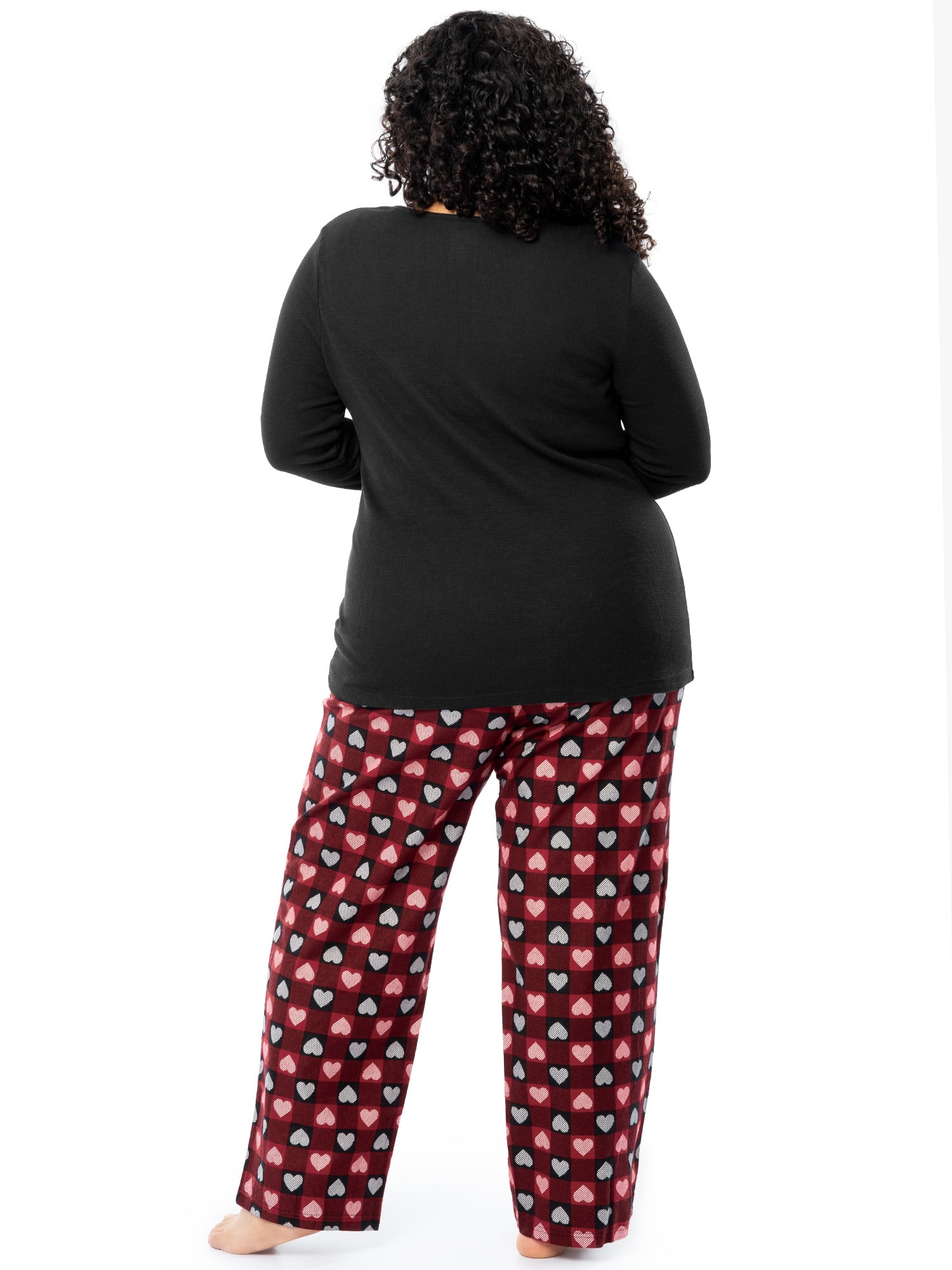 Fruit of the Loom Women's Beyond Soft Long Sleeve Waffle Top and Flannel Bottom Pajama Set, Sizes S-4X