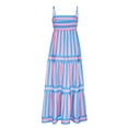 thumbnail image 4 of Henpk Summer Dresses for Women Striped T Shirt Dress Casual Midi Dress Short Sleeve Sundress with Pockets Summer Fashion Striped V-Neck Striped Waist Sexy Sling Dress Pink L, 4 of 4