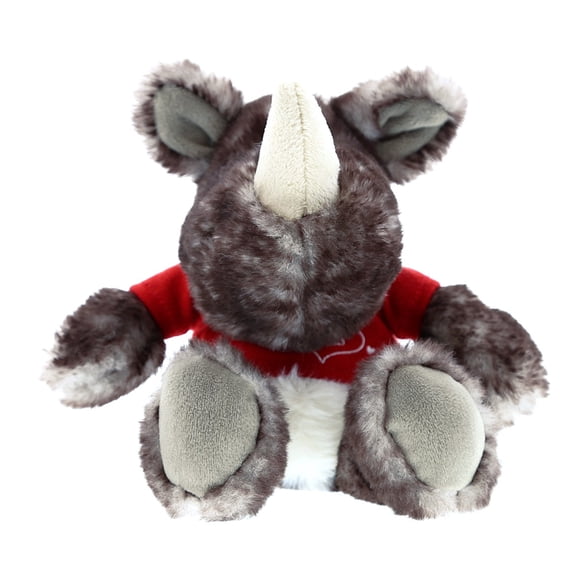 DolliBu I LOVE YOU Plush Sitting Brown Rhino - Cute Stuffed Animal with Red Shirt For Valentine, Anniversary, Romantic Date, Boyfriend, or Girlfriend Gift - 5.5 Inches
