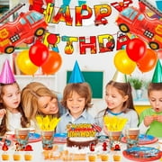 Fire Truck Birthday Party Supplies 155pcs Fire Truck Birthday Party Decorations for Boys Firetruck Birthday Decorations Balloons Plates Napkins Tablecloth, Fire Truck Themed Birthday Party Supplies