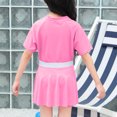 thumbnail image 5 of Wdfiry Teen Girls Two Piece Swimsuit Sets Fashion Colorblock Short Sleeve Zipper One-Piece Swimwear with Boy Shorts Summer Breathable Bathing Suits for Girls, 5-14 Years, 5 of 8