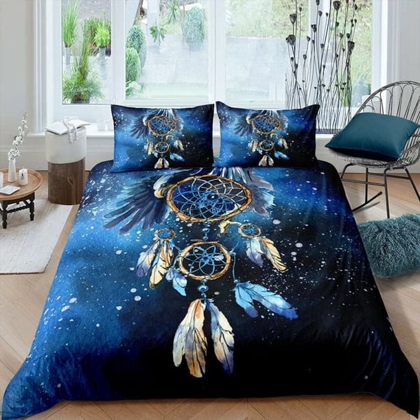 220x240 Adult Bed Set Dreamcatcher Blue Soft Breathable Microfiber 3 Pieces, 1 Duvet Cover 220x240 cm with Zipper + 2 Pillowcases