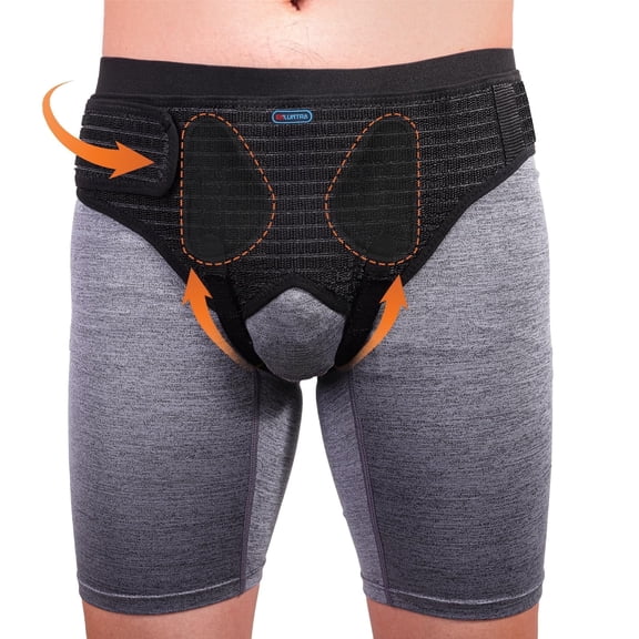 ENLUNTRA Hernia Belts for Men， Adjustable Inguinal Hernia Support Belt for Men & Women with 4 Compression Pads，Hernia Support Truss for Single/Double Inguinal （black-L）