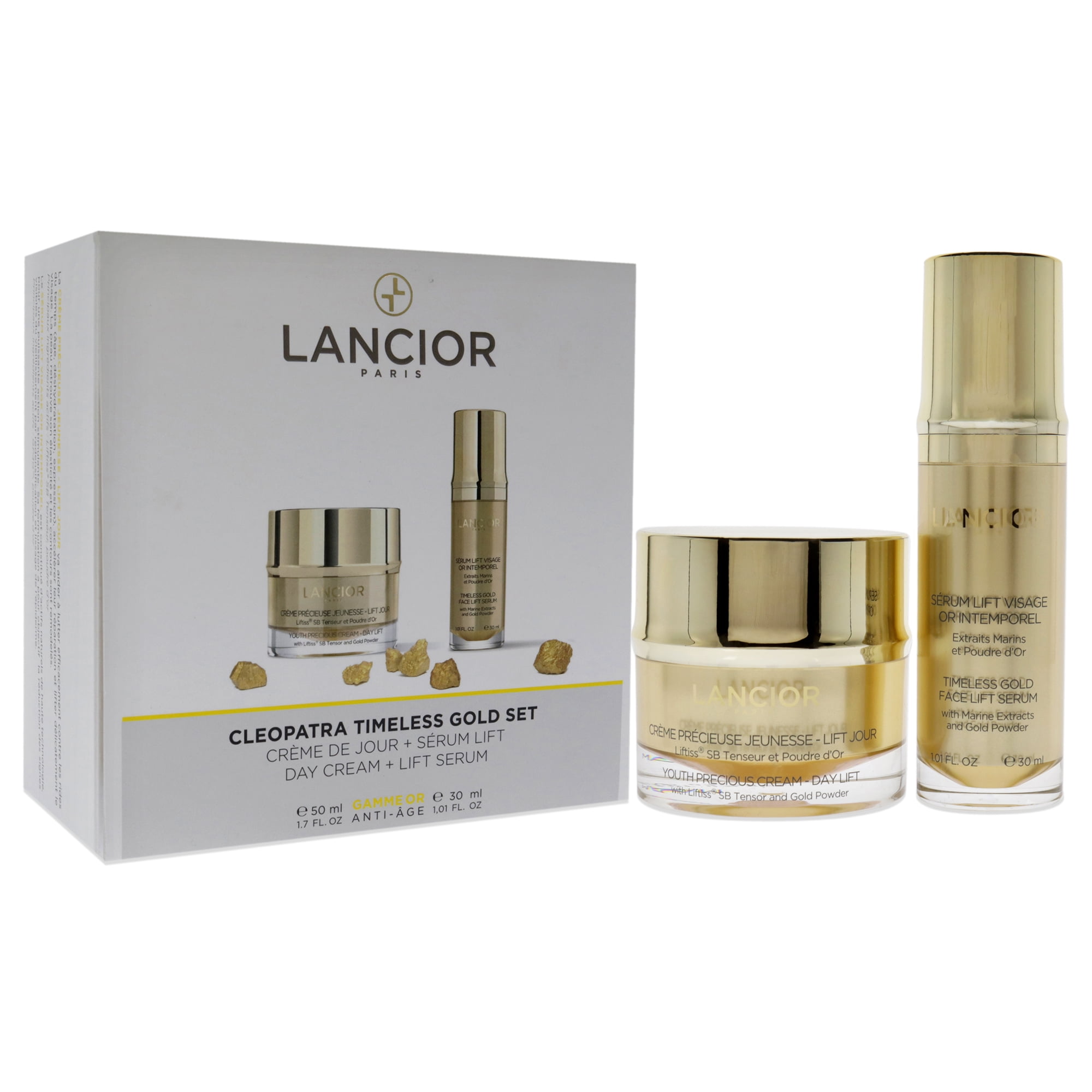 Lancior Timeless Gold Cleopatra Set , 2 Pc 1.7oz Youth Precious Cream - Day Lift, 1oz Timeless Gold Face Lift Serum