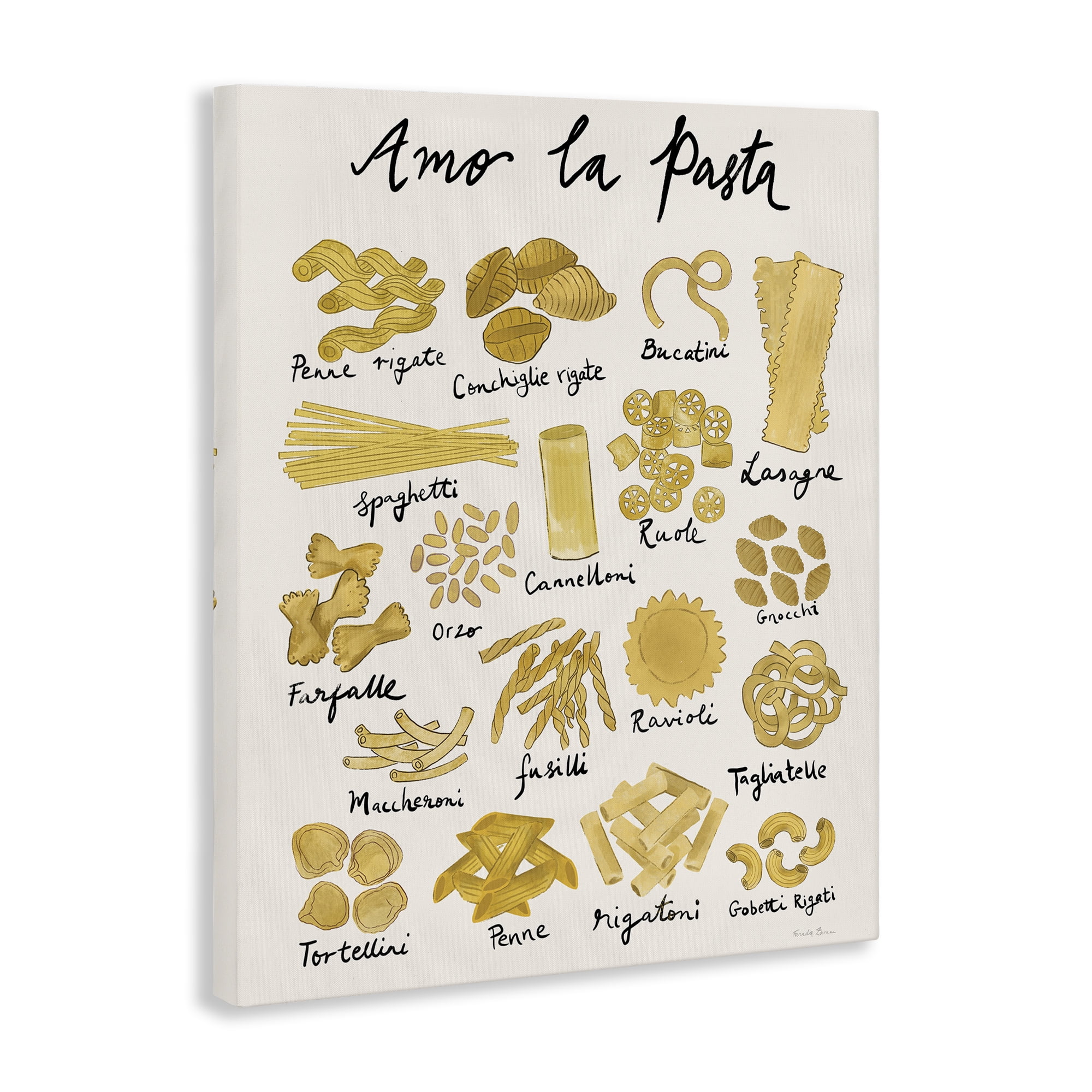 Stupell Industries Amor La Pasta Chart Food & Beverage Painting Gallery Wrapped Canvas Art Print Wall Art, 30 x 40
