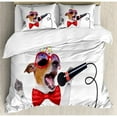 thumbnail image 3 of Popstar Party Twin Size Duvet Cover Set, Jack Russel Dog with Sunglasses Party Hat and Bowtie Singing Birthday Song, Decorative 2 Piece Bedding Set with 1 Pillow Sham, Multicolor, by Ambesonne, 3 of 3