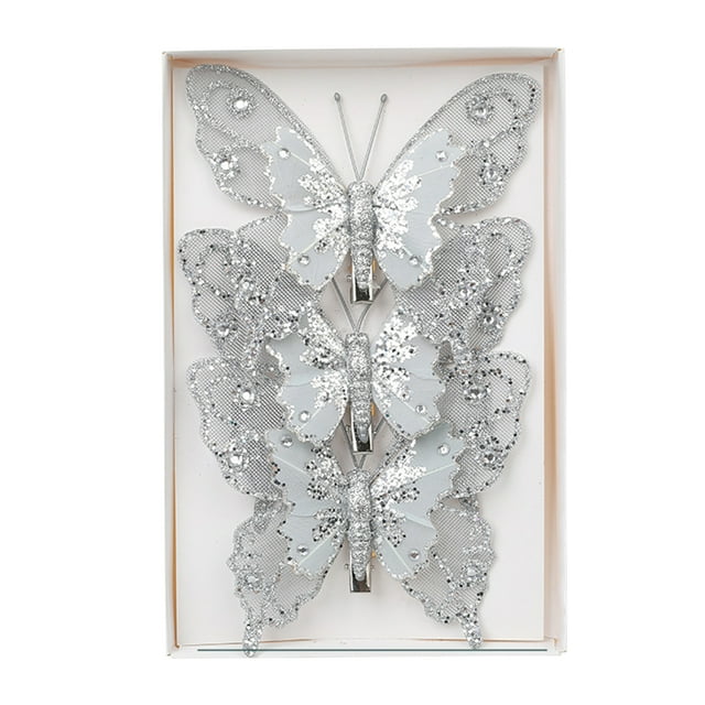 piezas de adornos de mariposa para árbol de Navidad con purpurina, adornos navideños de mariposa hueca con clips, adornos de mariposa artificiales para decoración de árbol de Navidad