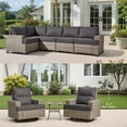 thumbnail image 3 of Ovios 10 Pieces Outdoor Patio Furniture Set with Fire Pit All-Weather Wicker Sectional with Swivel Chairs, Black, 3 of 12