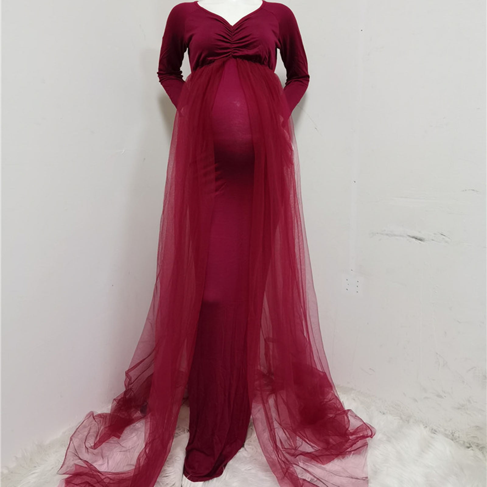 ChoiyuBella Maternity Gown Bishop Sleeves Baby Shower Dress Wrap Side Slit  Sweetheart Maxi Photo Shoot for Photography(Dark Purple XS) at   Women's Clothing store