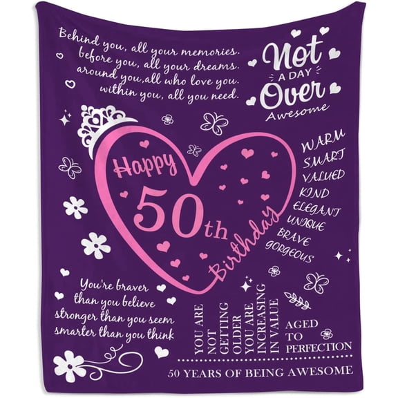 50th Birthday Gifts For Women Blanket 50" X 60", Happy 50th Birthday Decorations, 50 Year Old Birthday Gift Ideas, Fifty 1972 Birthday Gifts For Women, Best Gifts For Women Turning 50 Blankets