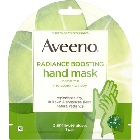 Dry 3 Pack Flannel 3 Pack - Aveeno Radiance Mask with Moisture Rich Soy, Moisturizing Hand Gloves to Replenish Dry Dull Skin, Paraben-Free, ()