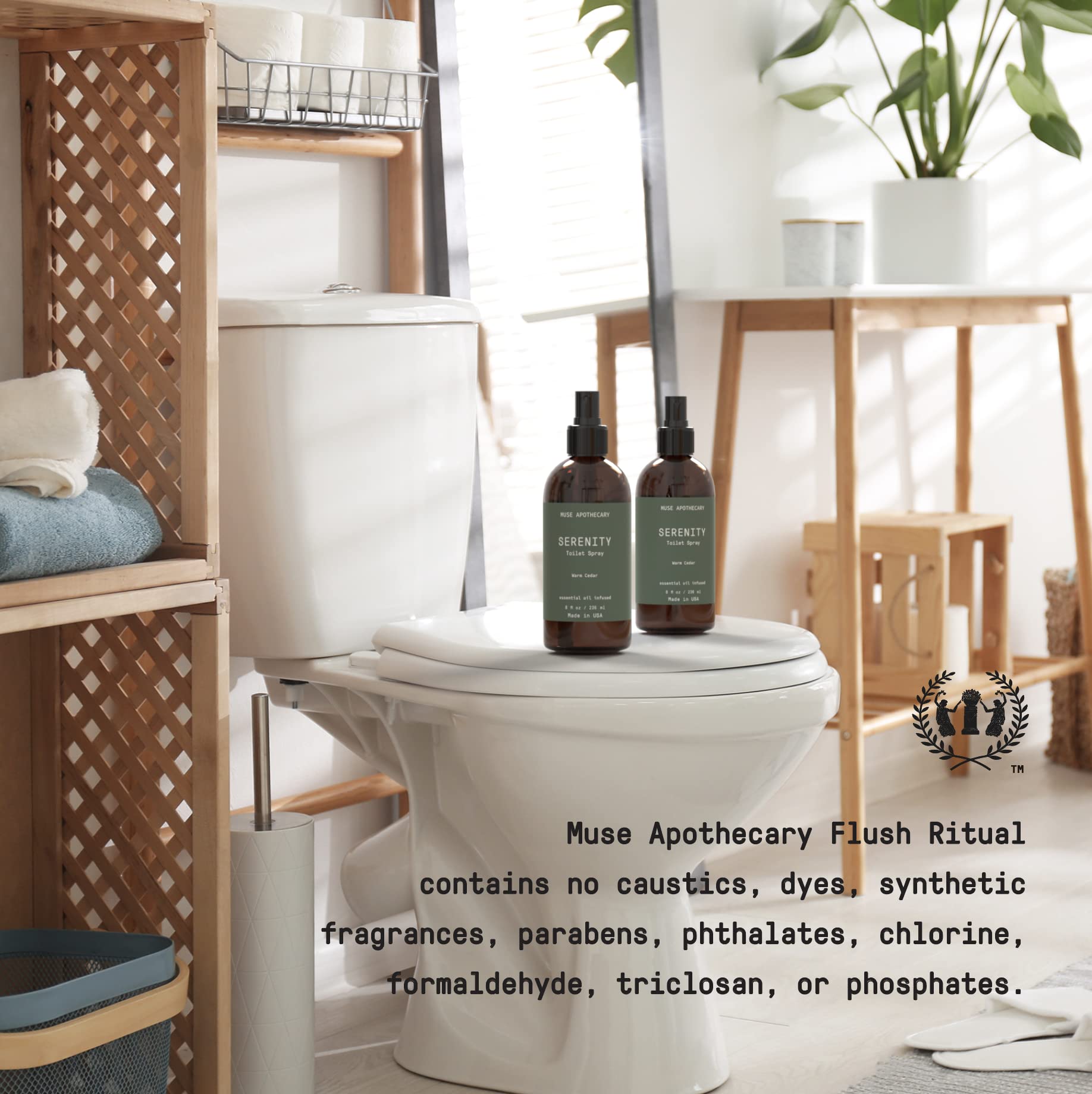 Muse Apothecary Flush Ritual - Botanical Collection - Aromatic & Refreshing Toilet Spray, Use Before You Go, Infused with Natural Aromatherapy Essential Oils - 8 oz, Warm Cedar, 2 Pack