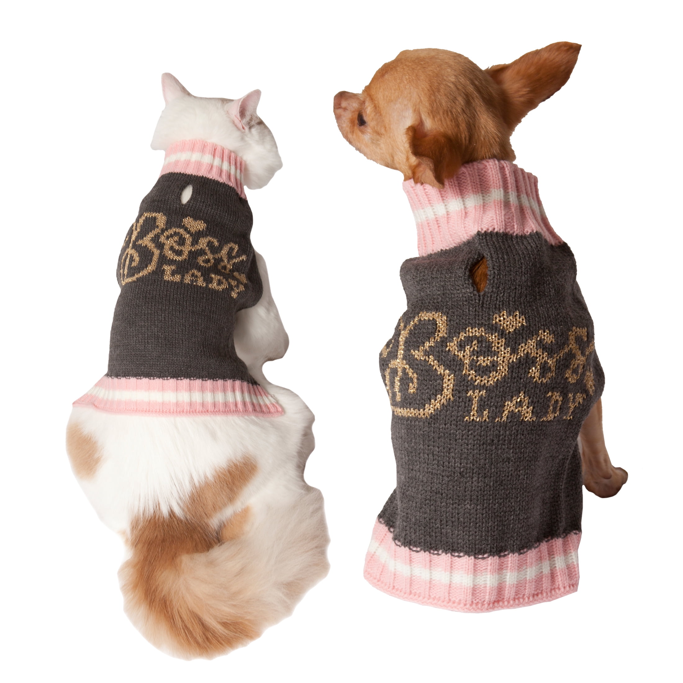 Vibrant Life Holiday Pink Boss Lady Dog Sweater and Cat Sweater