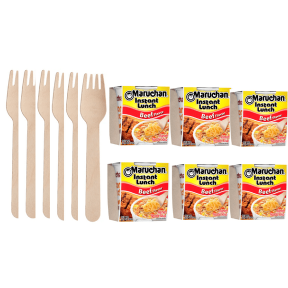 Maruchan Instant Lunch Beef - Flavorful Quick and Delicious Meal Solution  Eleganceinlife wooden Fork  Pack of 6