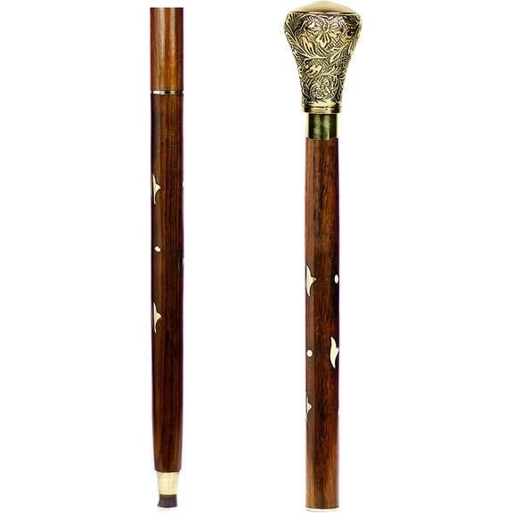 Aluminum & Brass Decorative Rosewood Walking Cane | Full Size Walking-Stick for Men & Women |