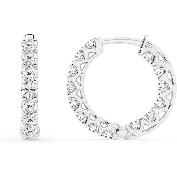 Unique Moments 2 Carat Round Lab Grown Diamond Hoop Earrings for Women in Sterling Silver Jewelry for Women (G-H,SI2-I1)