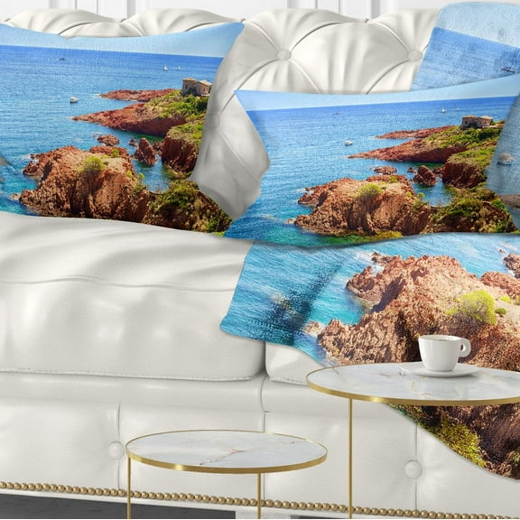 Designart Esterel Rocks Beach Coast - Landscape Printed Throw Pillow - 12x20