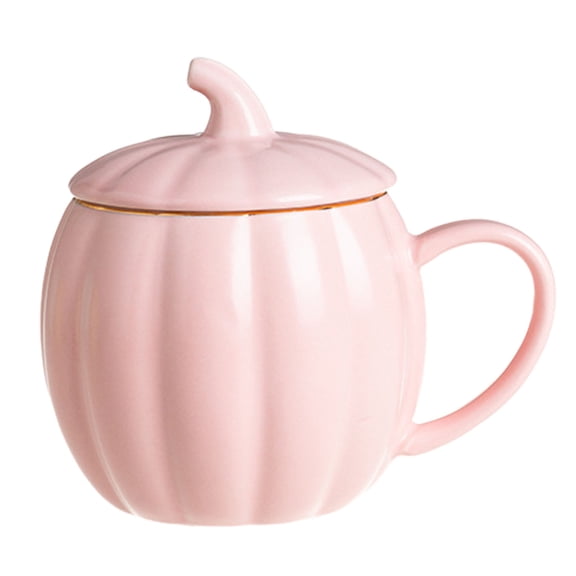 Microwave Safe Pumpkin Ceramic Coffee Mug With Lid Autumn Fall Halloween Novelty Cup Pink