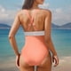 thumbnail image 4 of Traje de baño de bikini de verano para mujer, de color liso, con cojín en el pecho y sin soporte de acero, sin espalda, con tirantes, de nailon., 4 of 5