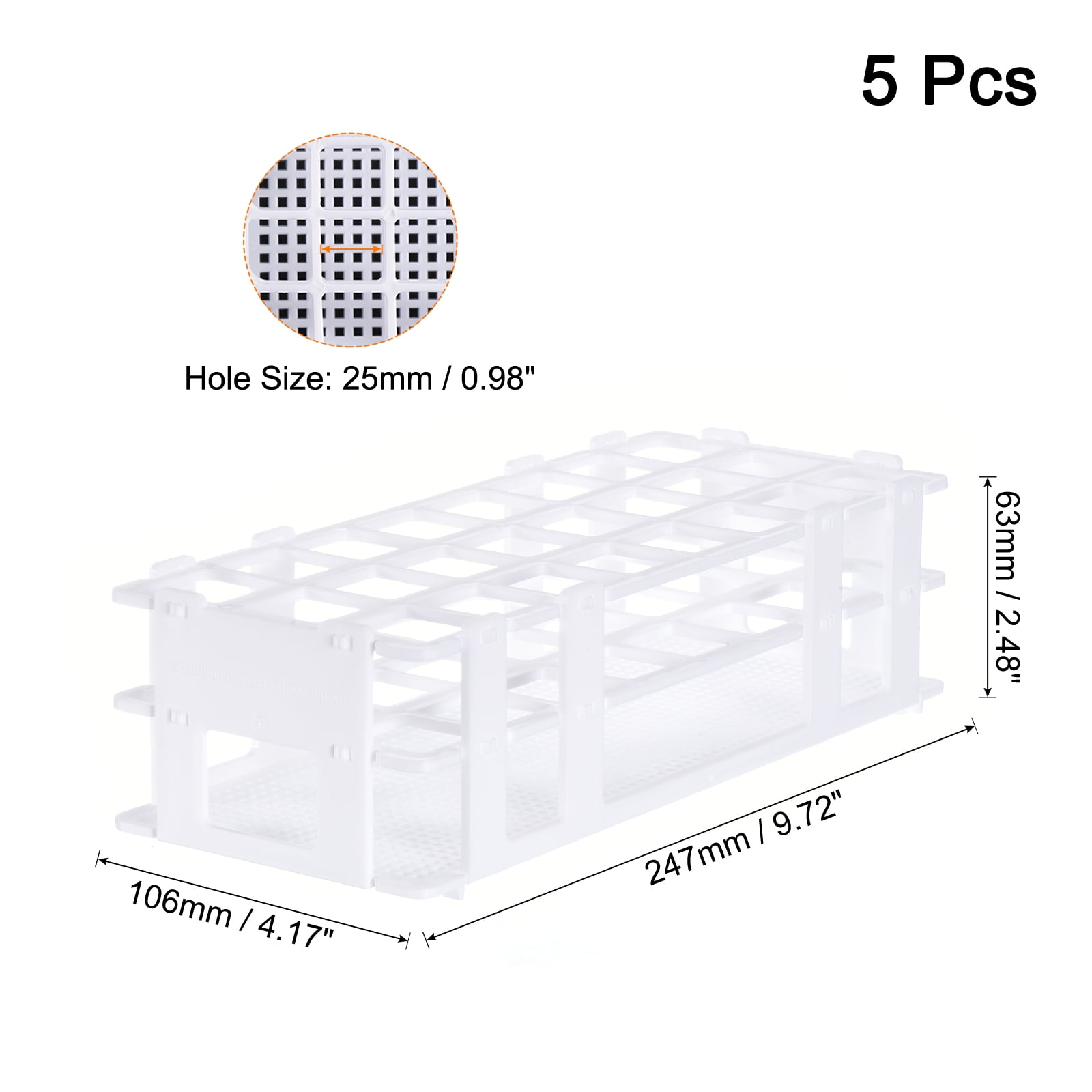 Uxcell Plastic Test Tube Rack Holder 24 Holes 3 Layers Detachable Holder White for 25mm Test Tubes, Pack of 5