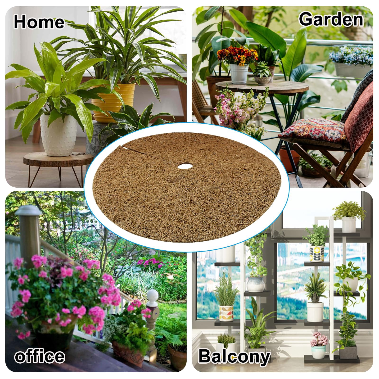 Moicstiy 4Pcs 14 Inch Coconut Fiber Mulch Ring Tree Plant Protector Mat, Coco Coir Tree Protection Ring Mats for Indoor, Outdoor