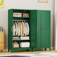 thumbnail image 7 of 71" Metal Armoire Wardrobe Closet, Bedroom Clothing Storage Cabinet with Hanging Rod, Freestanding Armoire Cabinet with Adjustable Shelves, Green, 7 of 7