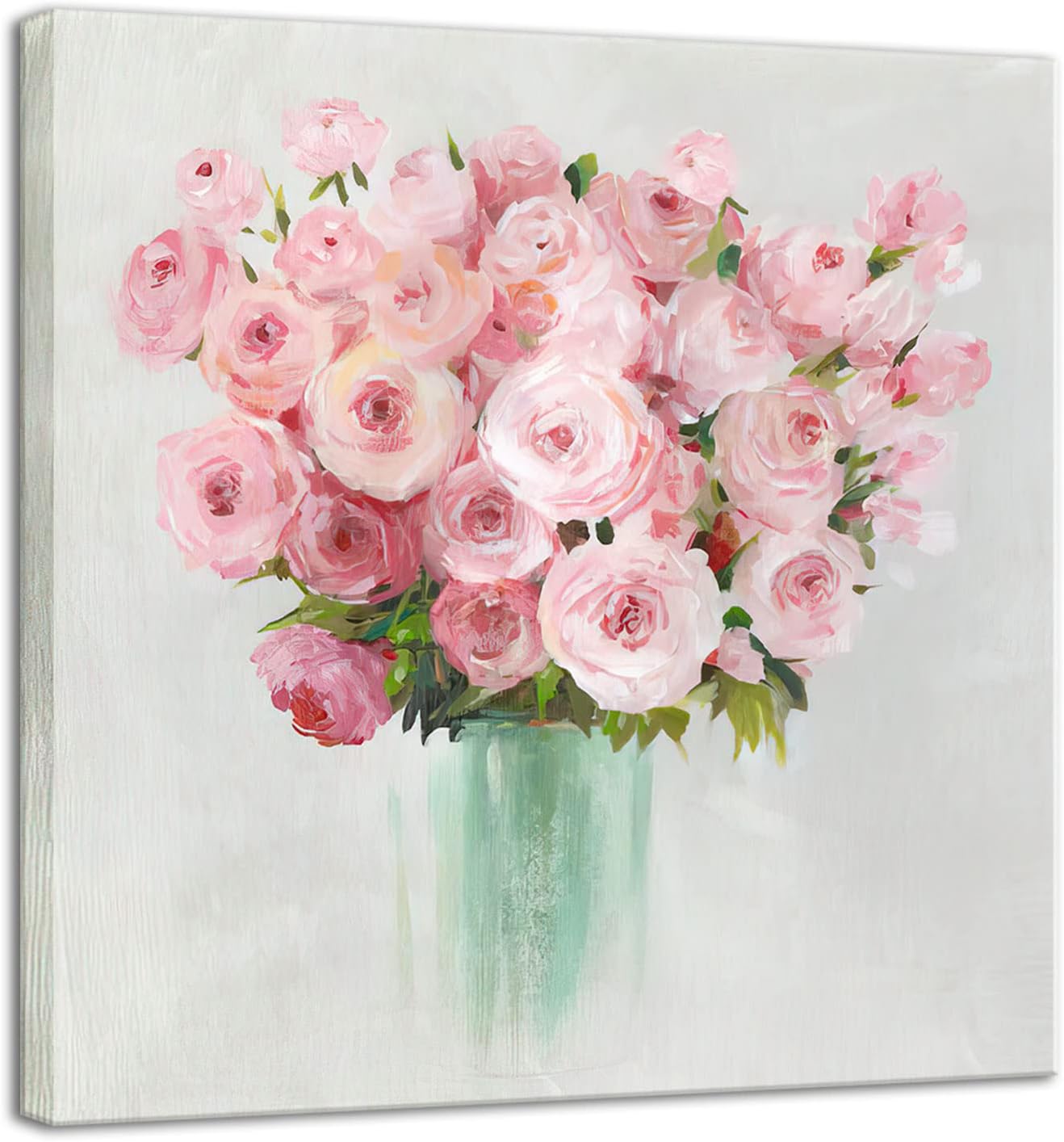 Framed Pink Flowers Canvas Prints Wall Art Roses in Vase Wall Decor Nature Rustic Woman Home