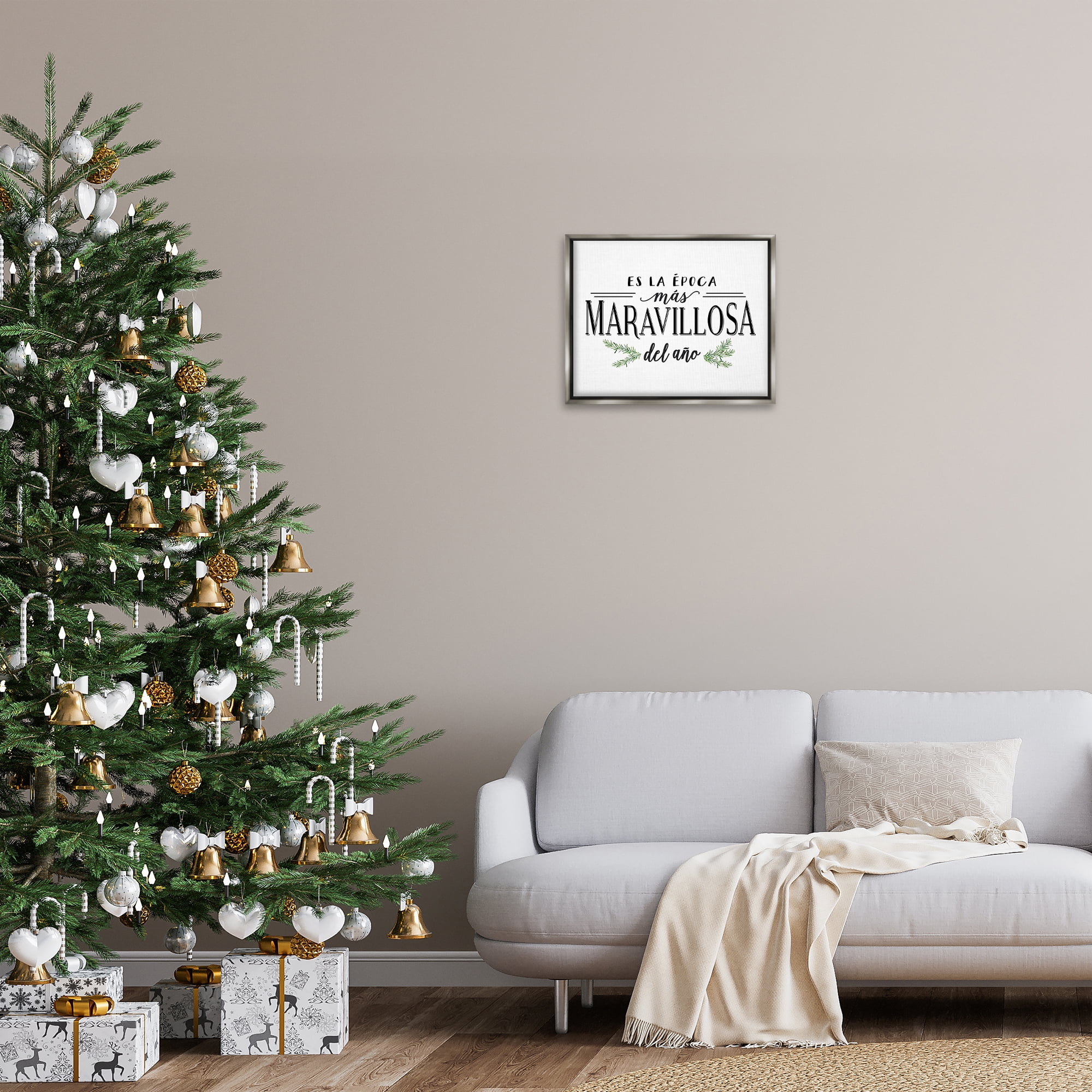Stupell Industries Época Mas Maravillosa Holiday Painting Gray Floater Framed Art Print Wall Art, 21 x 17