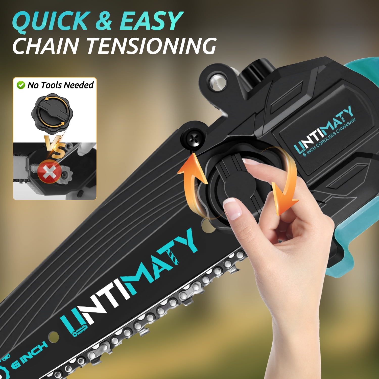 UNTIMATY Mini Cordless Chainsaw 6 inch Small Electric Chainsaw Battery Powered Hand Held Pruning Chainsaw for Wood Cutting and Tree Trimming, Blue