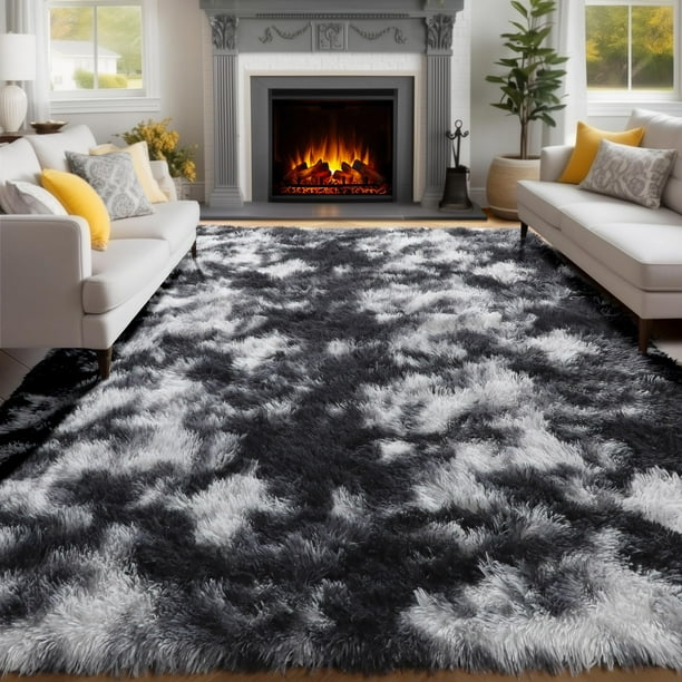 Alfombra de Área PAGISOFE Negra Blanca Gris 240x300cm Peluda Suave