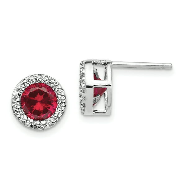 Cheryl M Sterling Silver Lab created Ruby & CZ Post Boucles d'Oreilles QCM960