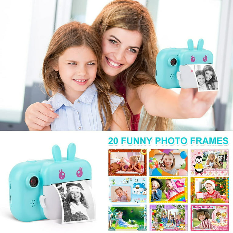 Instant Print Camera for Kids, Upgrade Selfie Kids Camera, Digital Zero Ink  Video Camera with 3 Rolls Print Paper Camera, 1000 mAh, Dual Lens,1080P HD  