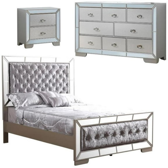 Home Square 3-Piece Set with King Panel Bed 8-Drawer Dresser 2-Drawer Nightstand