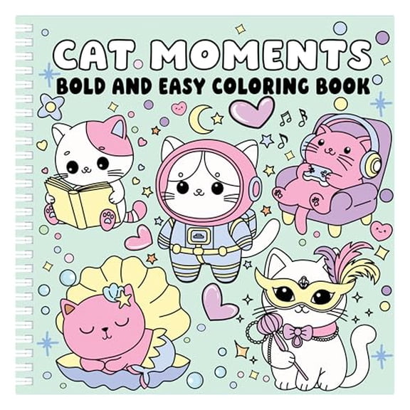 Cat Moments Bold and Easy Coloring Book (Hardcover Spiral Bound): Adorable Relaxing Designs for Cat Lovers of All Ages