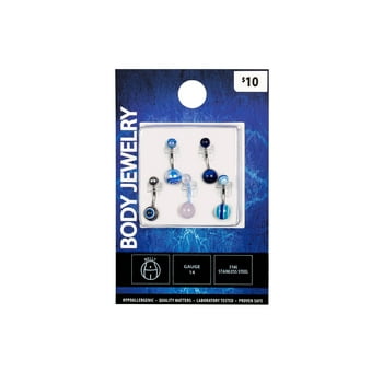 Body Jewelry 14G Assorted Blue Belly Banana, 5 Pack