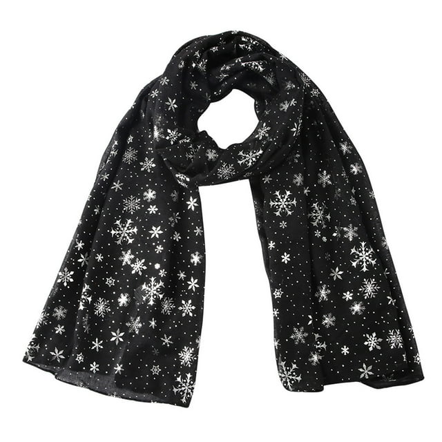 Foulard de Noël Femme Festif de Noël Hiver Imprimé Flocon de Neige Chaud Foulard Flocon de Neige d'Hiver