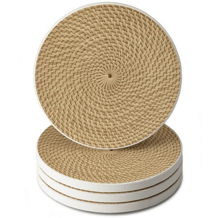 

CounterArt Basket Weave Design Decorative Round Single Image Absorbent Stone Coaster 4 Pack
