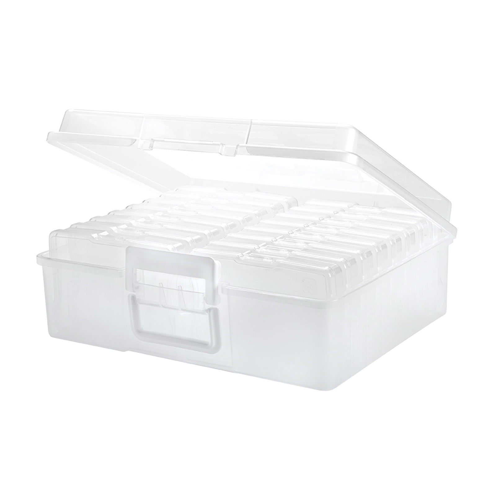 Clear Plastic Photo & Craft Keeper Box by Simply Tidy - Acid Free Container Includes 16 Cases and Holds Up to 1,600 Photos - Bulk 8 Pack