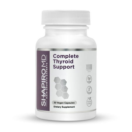 Shapiro MD Complete Thyroid Support Supplement with Iodine - Vegan Formula for Energy and Focus with Vitamin B12, Selenium, L-Tyrosine, 1 Month (30 Capsules)