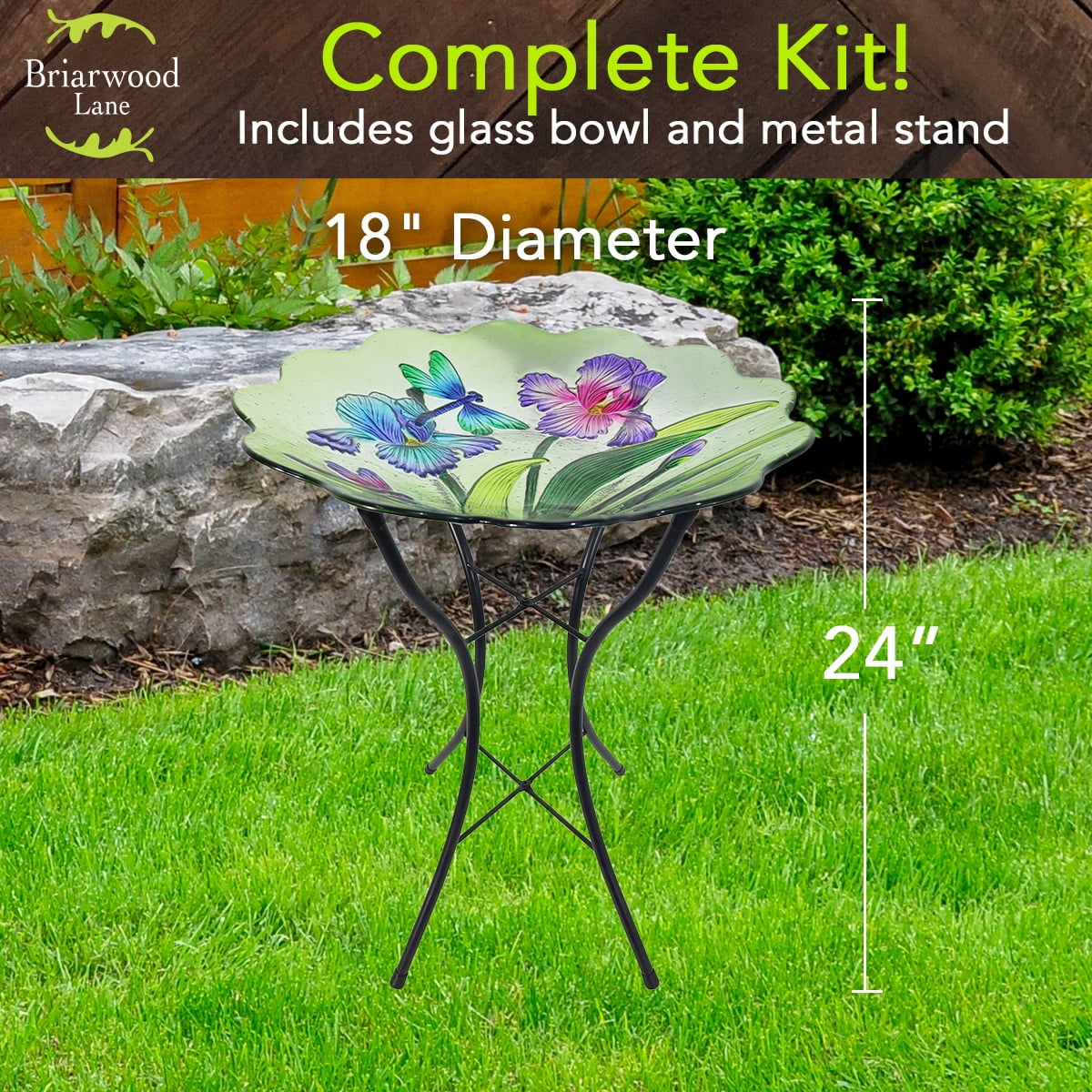 Briarwood Lane Spring Glass Dragonflies Bird Bath Including Metal Stand For Spring Birdbath