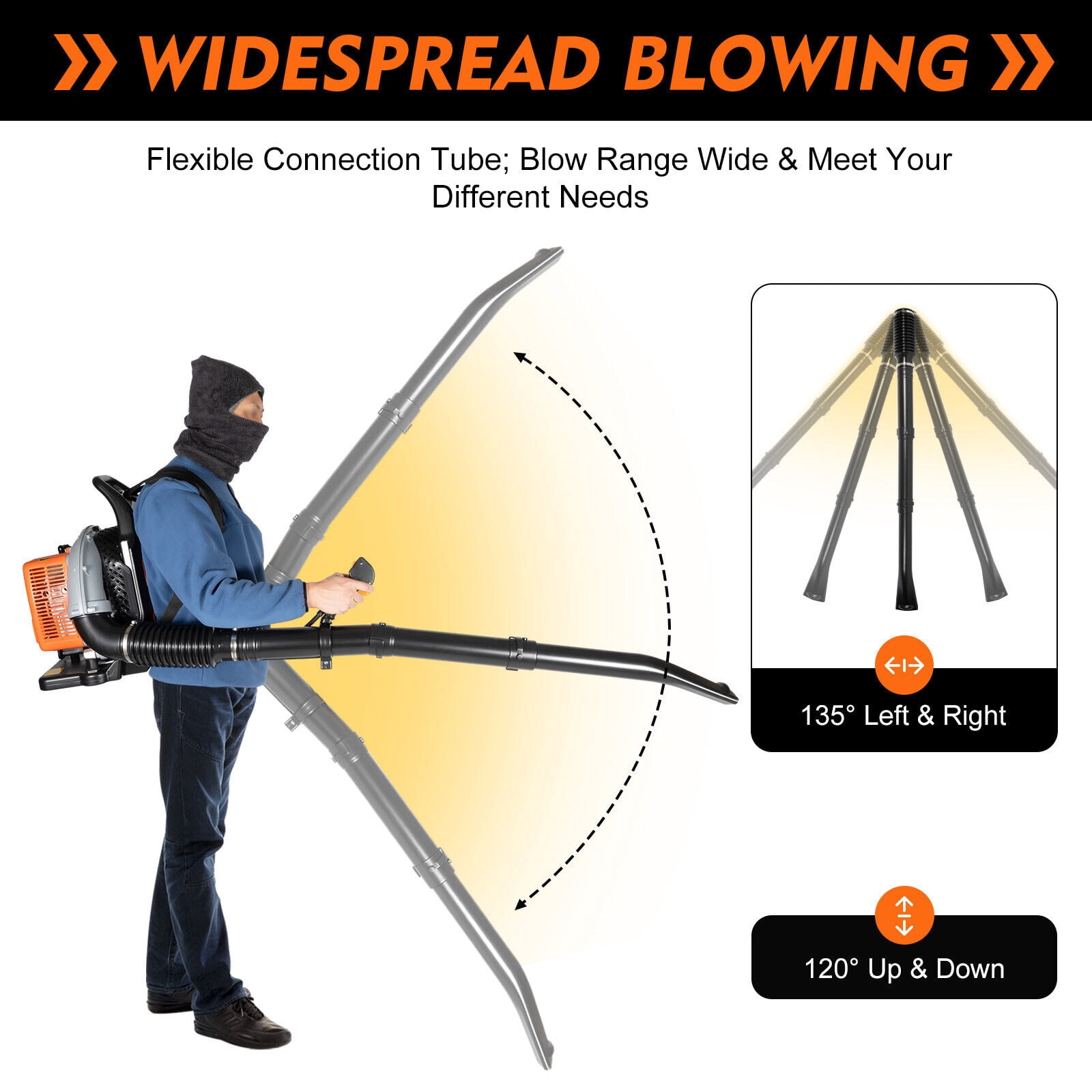 63CC 2-Stroke 2.7KW Backpack Leaf Blower, 6800r/min, Speed Adjustable, 4.3HP Gas Powered Leaf Blower for Commercial Use