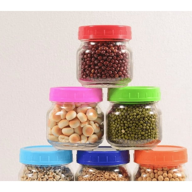 Colored Plastic Jar Lids Set | 16 Pack - 8 Wide Mouth 86mm + 8 Regular Mouth 70mm | Fits Mason Ball Kerr Jars | Leakproof Dishwasher Safe | Multi-Color | Refrigerator Freezer Safe