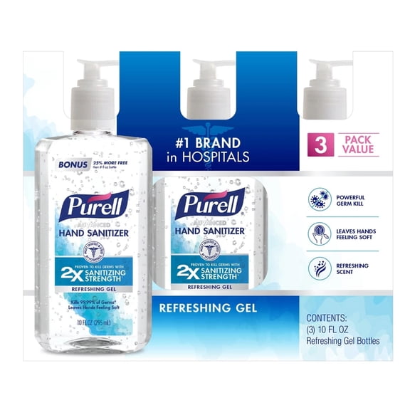 Purell Advanced Hand Sanitizer Refreshing Gel 10 Fluid Ounce (Pack of 3)