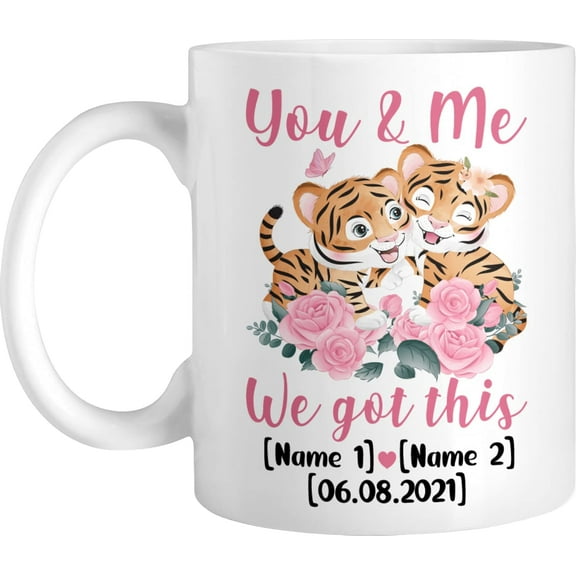 Personalized Coffee Mug Love Couple Tiger, Customized Name Cute Tigers In Love Novelty Cup, Custom Day, Gift For Dad, Mom, Wife, Husband, Couple On Birthday, Wedding, Valentine, Cup